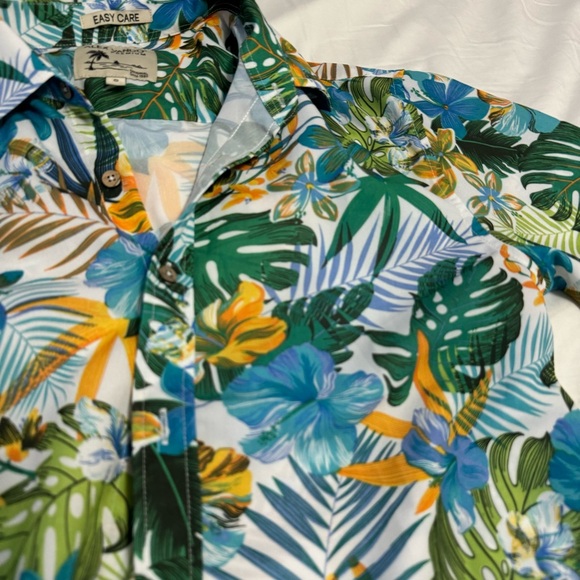 Vibrant Alex Vando Tropical Floral Button Down Short Sleeve Spirit Day - Picture 2 of 4